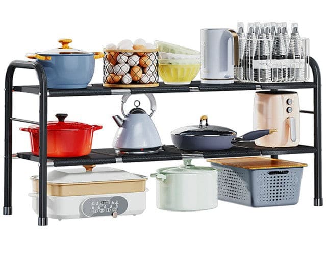 Black Steel Adjustable Under-Sink Storage Rack | Kitchen | J&J Home