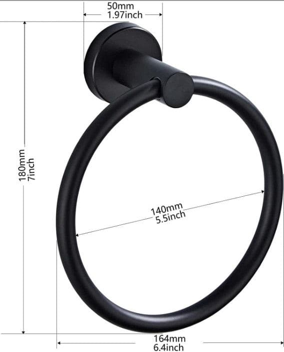 Slive Black Wall mount Bathroom Chrome Towel Ring.