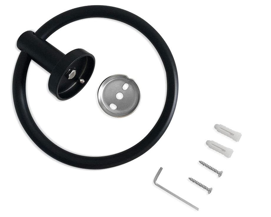 Slive Black Wall mount Bathroom Chrome Towel Ring.