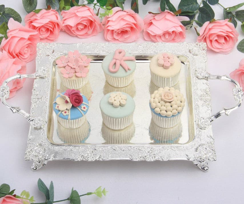 Silver Rectangle Cake Serving Tray with Handle.