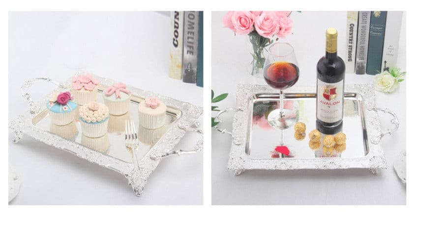 Silver Rectangle Cake Serving Tray with Handle.