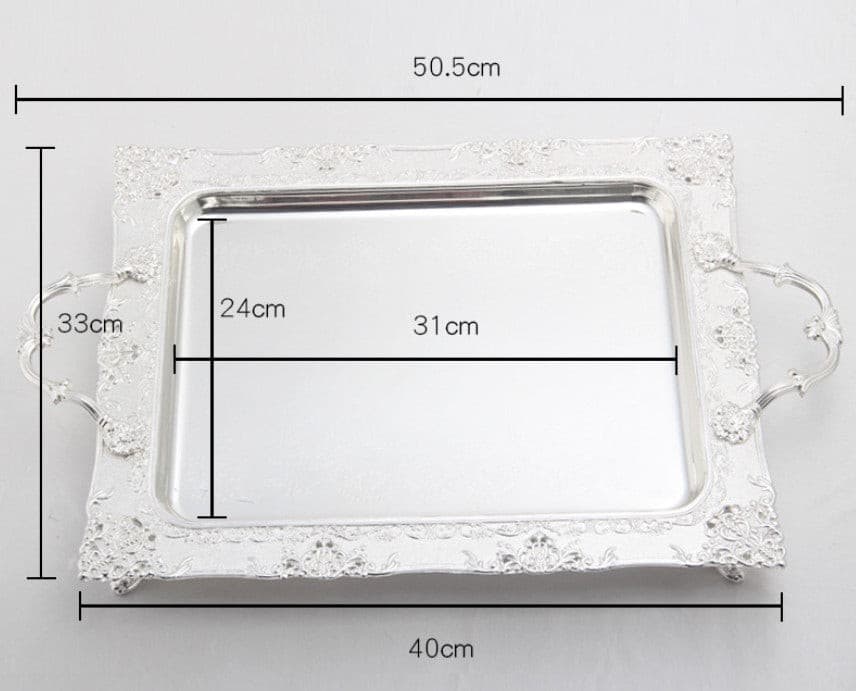 Silver Rectangle Cake Serving Tray with Handle.