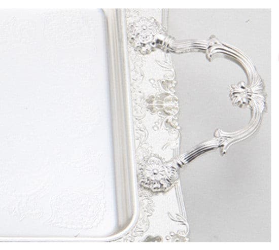 Silver Rectangle Cake Serving Tray with Handle.