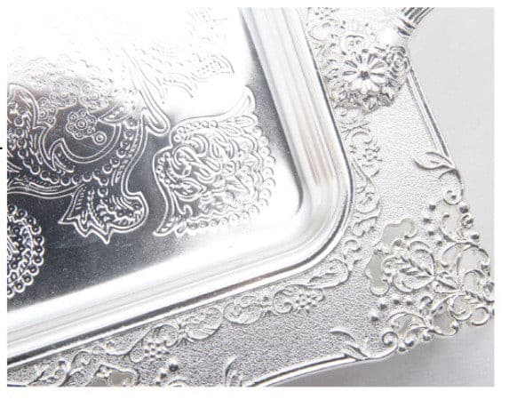 Silver Rectangle Cake Serving Tray with Handle.