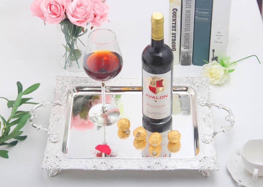 Silver Rectangle Cake Serving Tray with Handle.