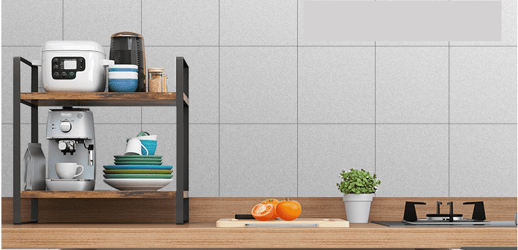 Black Steel Wooden Bathroom Kitchen Countertop Storage Rack.