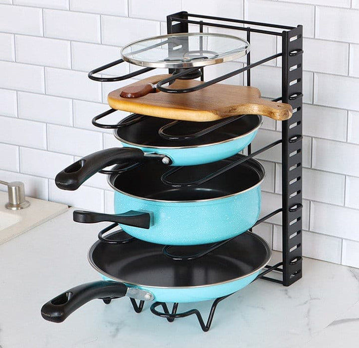 Black Iron Adjustable Pan Pot Cookware Organizer Rack.