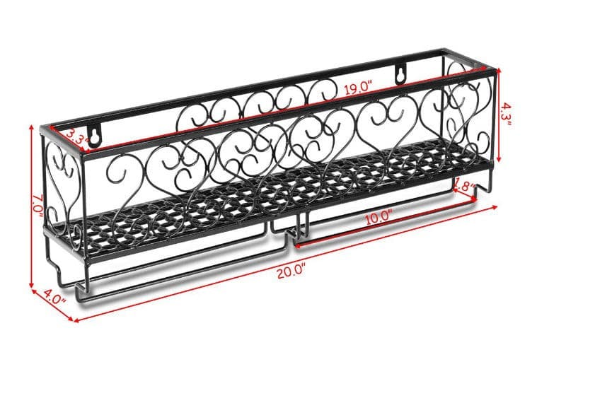 Black Iron Wall Mounted Wine Rack Bottle Glass Holder.