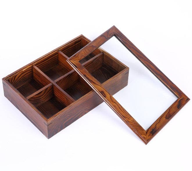 Wooden 6 Compartments Dried Fruit Tea Bags Candy Storage Box.