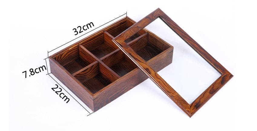 Wooden 6 Compartments Dried Fruit Tea Bags Candy Storage Box.